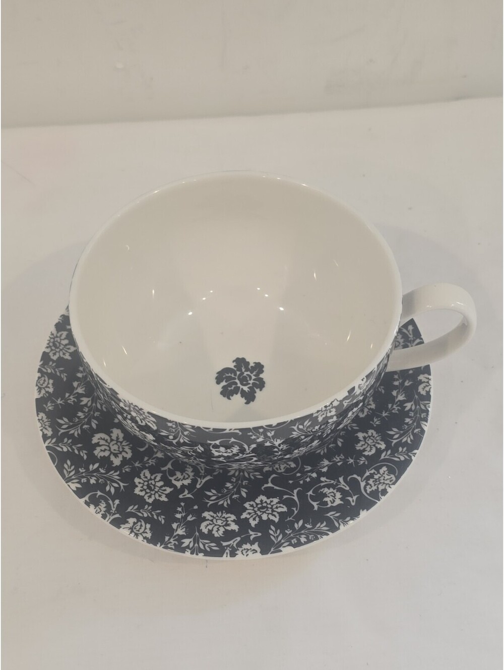 TitleMartha Stewart Black White Floral Teacup Saucer Glued Custom Upcycled...